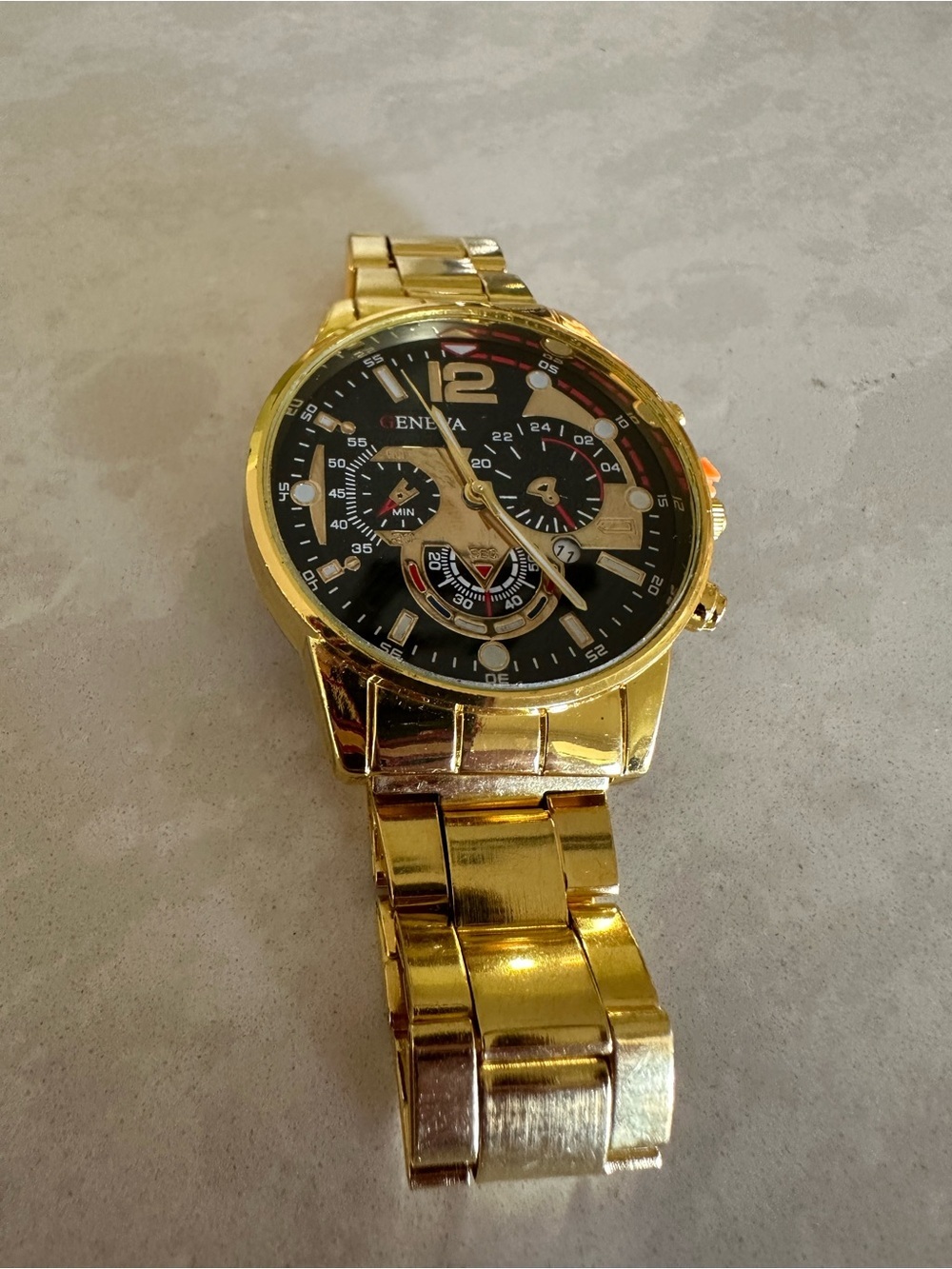 Geneva Gold-Tone Bracelet Watch with Black Dial